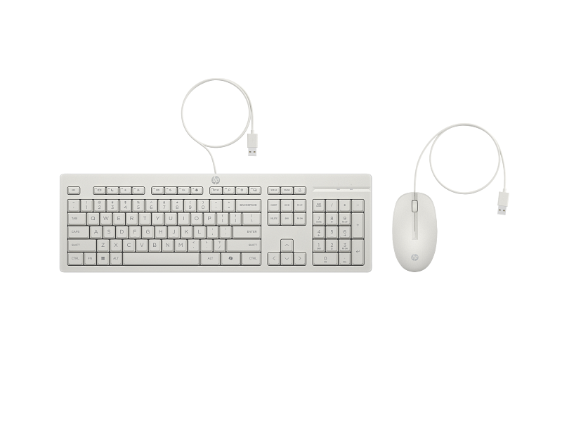 HP AW5S6AA HP 225 White Wired USB Keyboard & Mouse Set, New
