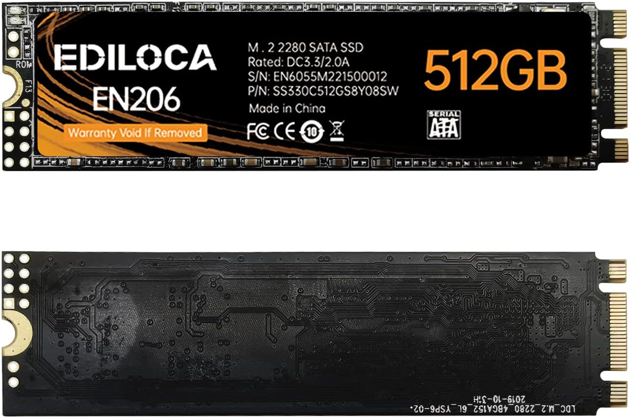 512GB Ediloca EN206 3D NAND M.2 SSD, M.2 2280, SATA3, New 
